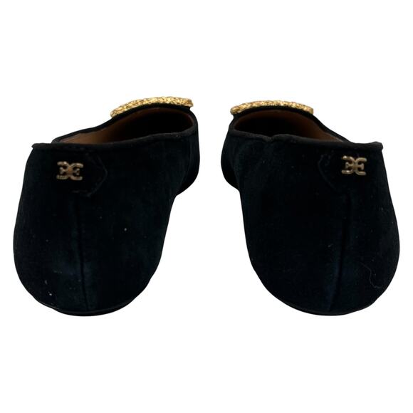 Sam Edelman Nico Gold Tone Buckle Suede Pointed Toe Ballet Flats Shoes Black 6M